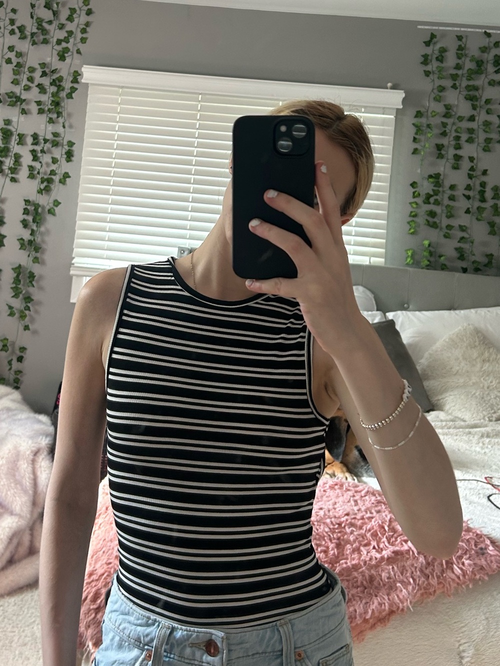 wild fable Black and White Striped Ribbed Tank Top
